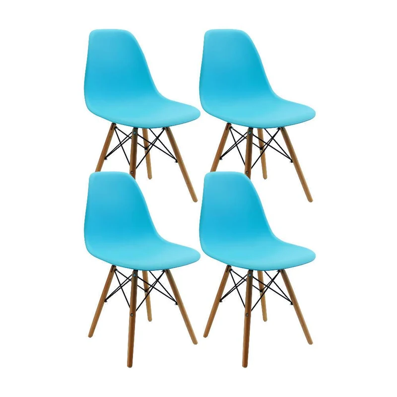 Kit por 4 Sillas Eames Patas en Madera para Comedor, Sala, Restaurante - Azul