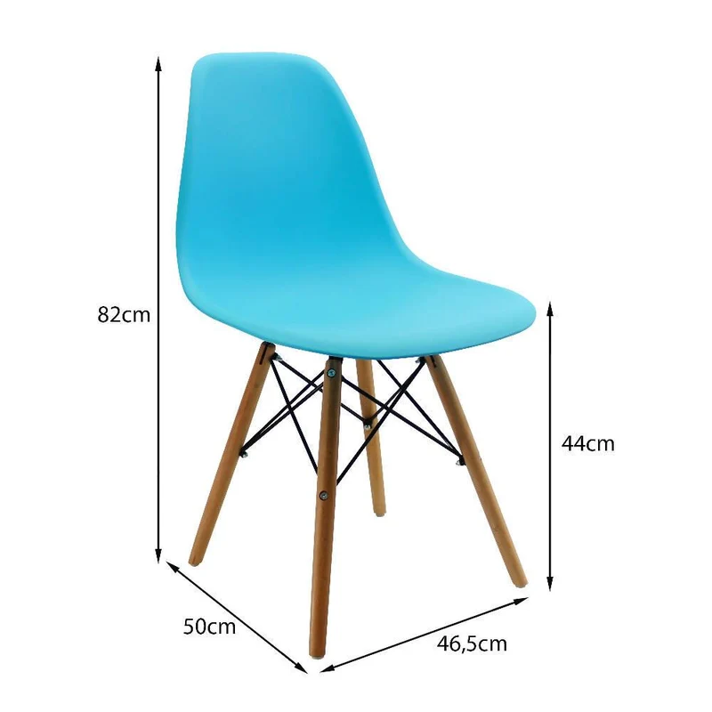 Kit por 4 Sillas Eames Patas en Madera para Comedor, Sala, Restaurante - Azul