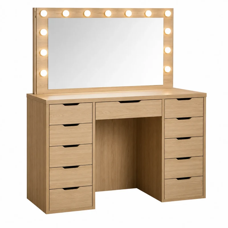Tocador de madera con espejo y luces LED integradas