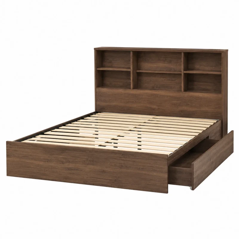 Cama de Madera con Almacenamiento y Estantería 200x160 cm Marrón