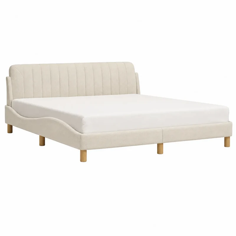 Cama tapizada de tela beis 200x160 cm