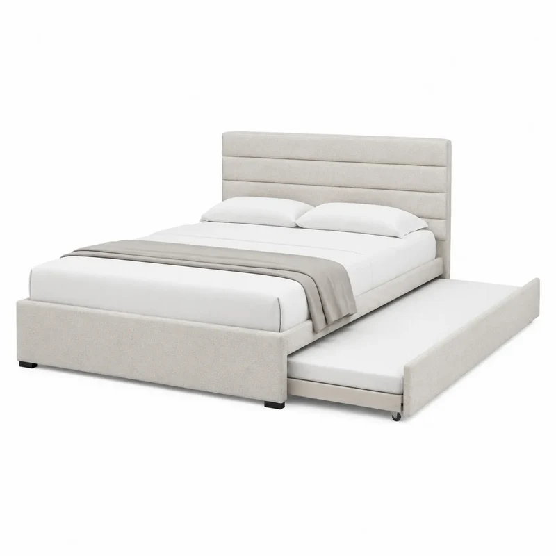 Cama doble con canapé extensible tapizada en tela beige 200x160x120 cm