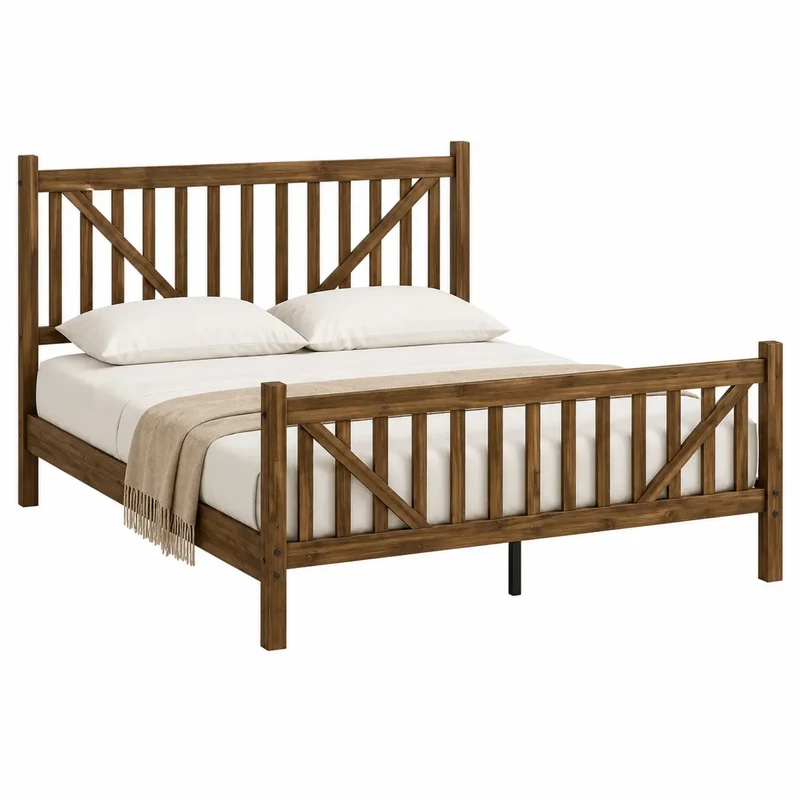 Cama doble de madera de pino marrón 200x160 cm