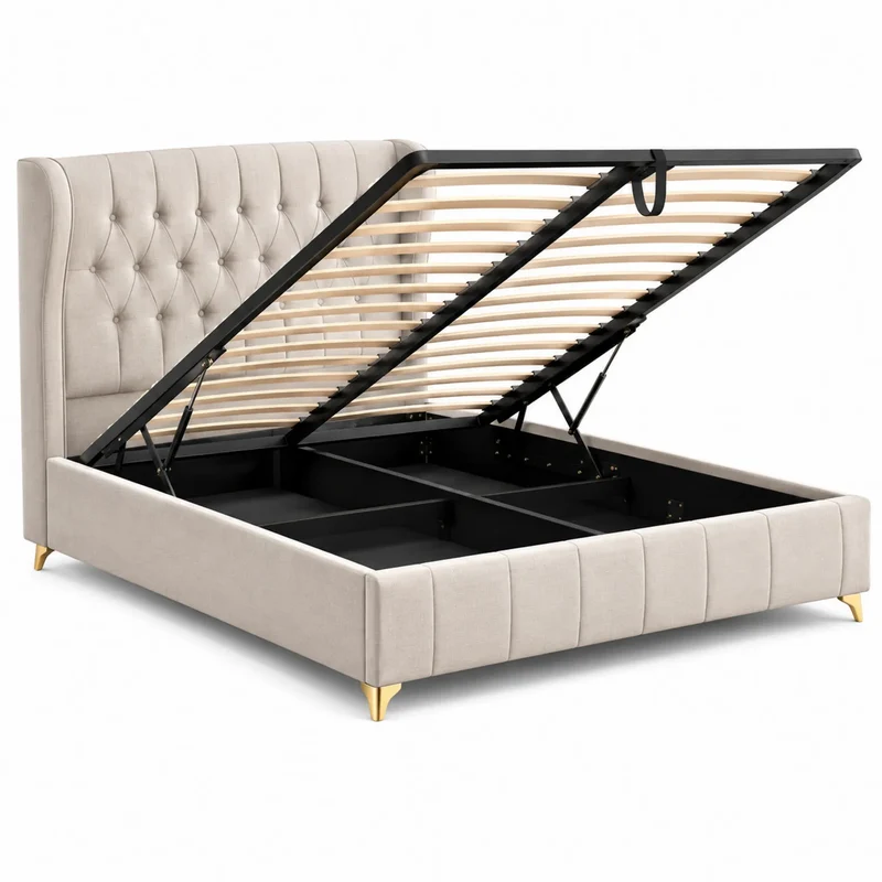 Cama de Almacenamiento Tela Beige Estructura Acero 200x160 cm