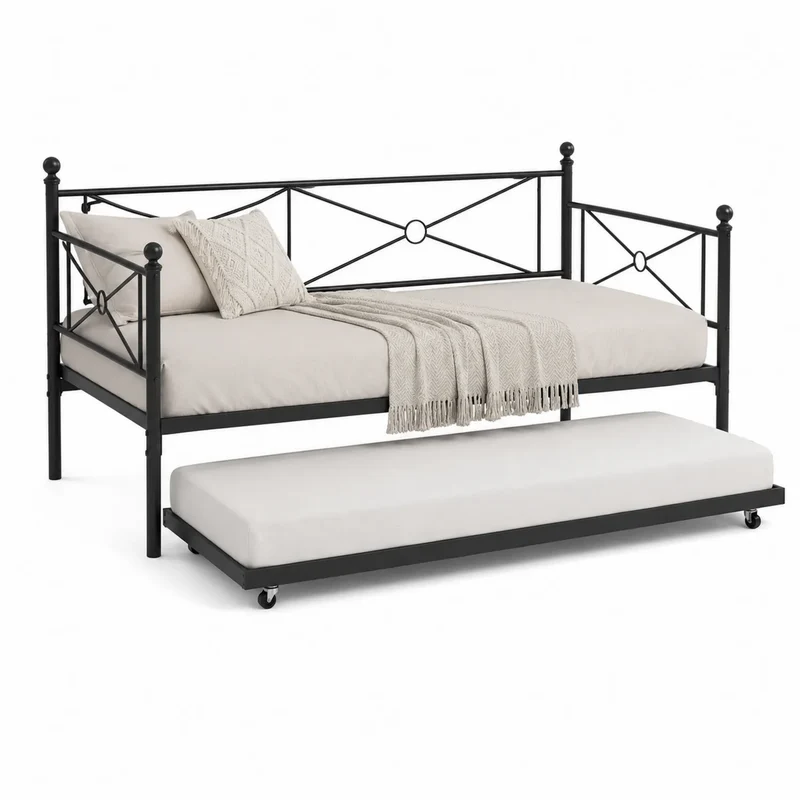 Cama nido de metal negra con somier 200x90 cm
