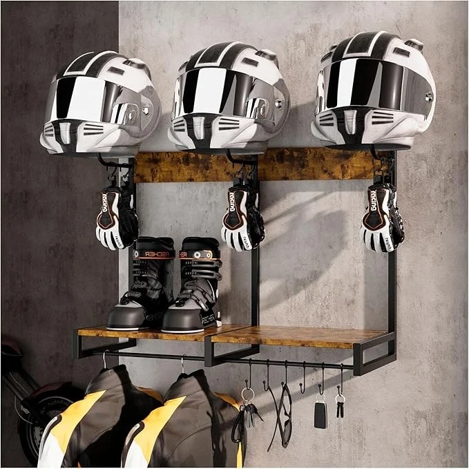 Soporte para Casco de Moto 3 Ganchos – Multifuncional 4 en 1 para Almacenamiento y Exhibición
