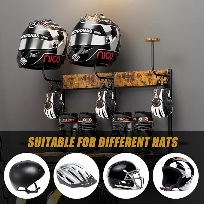 Soporte para Casco de Moto 3 Ganchos – Multifuncional 4 en 1 para Almacenamiento y Exhibición
