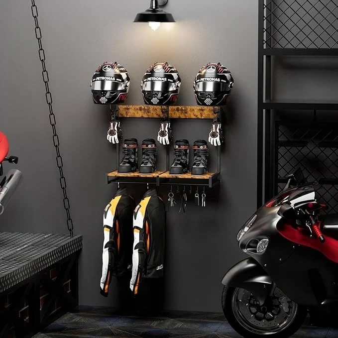 Soporte para Casco de Moto 3 Ganchos – Multifuncional 4 en 1 para Almacenamiento y Exhibición