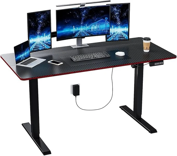 Escritorio Eléctrico Ajustable 120x60 cm | Escritorio Gamer y de Oficina con Panel de Fibra de Carbono