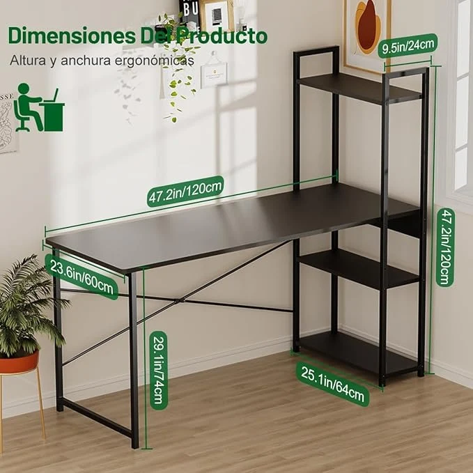 Escritorio Minimalista de Madera 120×60 cm con Repisas | Escritorio de Oficina XXL para Hogar u Oficina