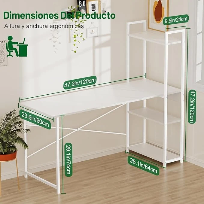 Escritorio Minimalista de Madera 120×60 cm con Repisas | Escritorio de Oficina XXL para Hogar u Oficina