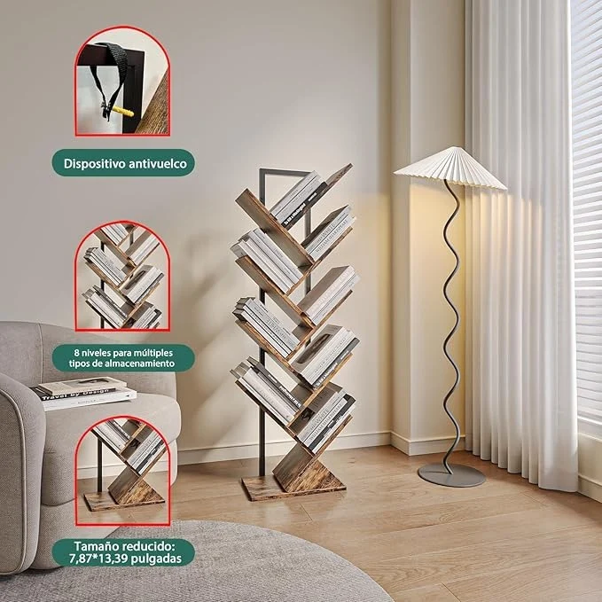 Librero Árbol Minimalista de 8 Niveles – Estrecho, Multicapa, Ocupa Menos de 0.1 m², Ideal para Hogar y Oficina