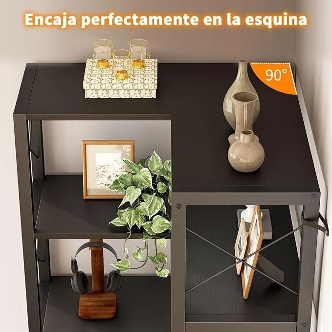 Librero Esquinero de 5 Niveles con Puerta | Mueble Organizador de Almacenaje 200cm | Estilo Minimalista para Hogar u Oficina