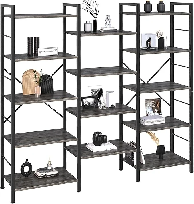 Librero Grande de 3 Columnas y 5 Niveles | Estantería de Madera Minimalista con 14 Compartimentos Abiertos – Organizador Moderno para Sala u Oficina (158×26×170 cm)