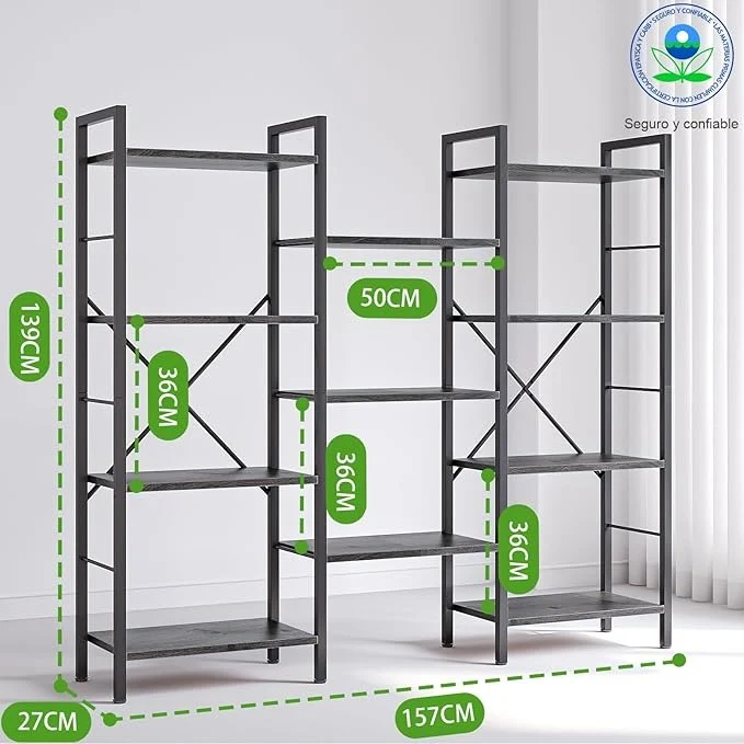 Librero Grande Minimalista 3 Anchos x 4 Alturas – 11 Estantes Abiertos, Organizador y Estantería de Madera 158×26×140CM