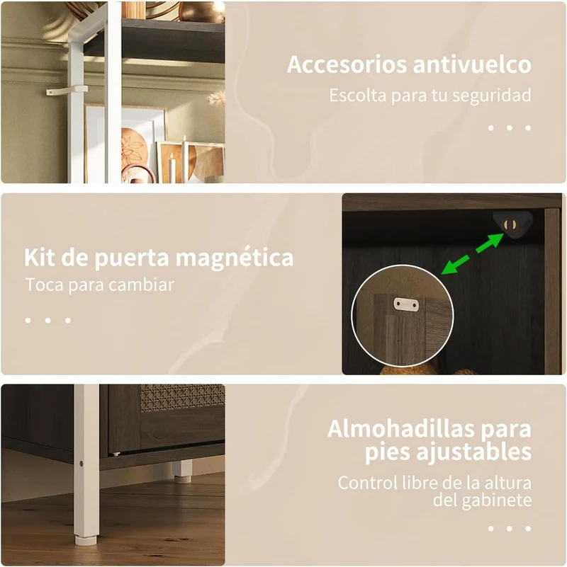Librero Gris Roble Estilo Bohemio – Multiusos para Cocina, Baño y Salón, 176CM con Puerta de Gabinete