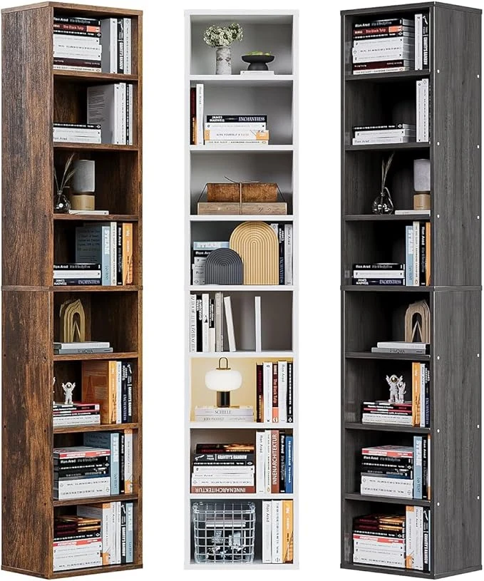Librero Organizador de 8 Niveles, 180 cm Alto, Estilo Minimalista de Madera con Fijación a la Pared – Ideal para Sala, Cocina o Baño