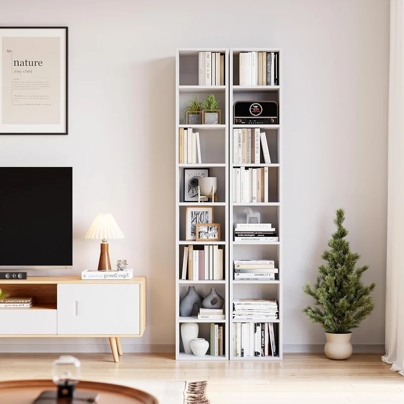 Librero Organizador de 8 Niveles, 180 cm Alto, Estilo Minimalista de Madera con Fijación a la Pared – Ideal para Sala, Cocina o Baño