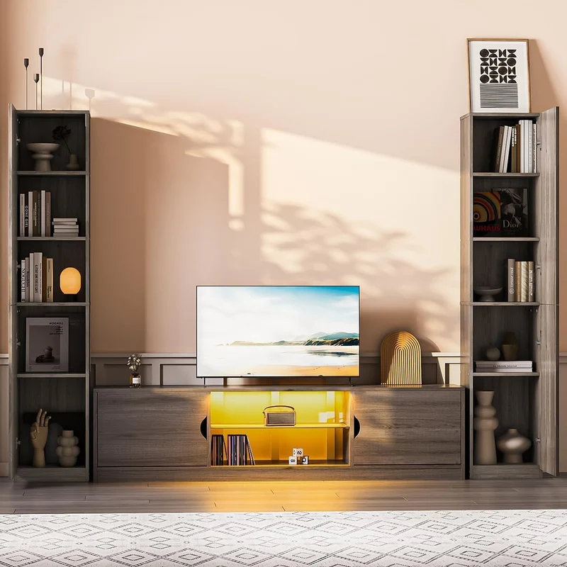 Mueble Organizador de 5 Niveles con Puertas | Librero Estrecho de Madera para Cocina, Sala o Despensa
