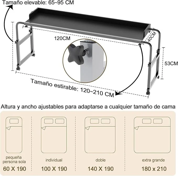 Mesa para Laptop en Cama – Escritorio Elevable Minimalista con Ruedas y Altura Ajustable