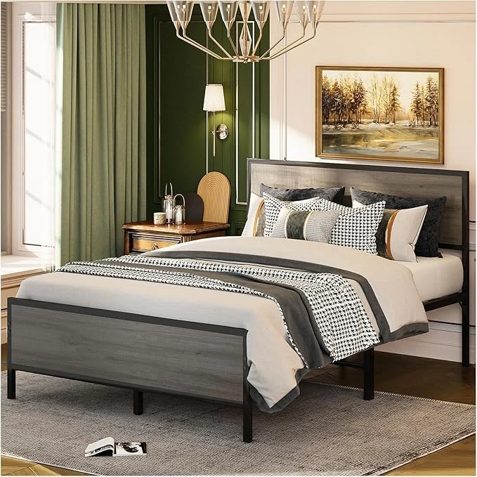 Base de Cama Matrimonial con Cabecera y Pie – Estructura Metálica Resistente con Lamas de Soporte | Diseño Simple y Moderno para Dormitorio