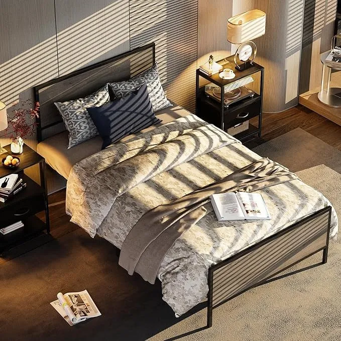 Base de Cama Matrimonial con Cabecera y Pie – Estructura Metálica Resistente con Lamas de Soporte | Diseño Simple y Moderno para Dormitorio