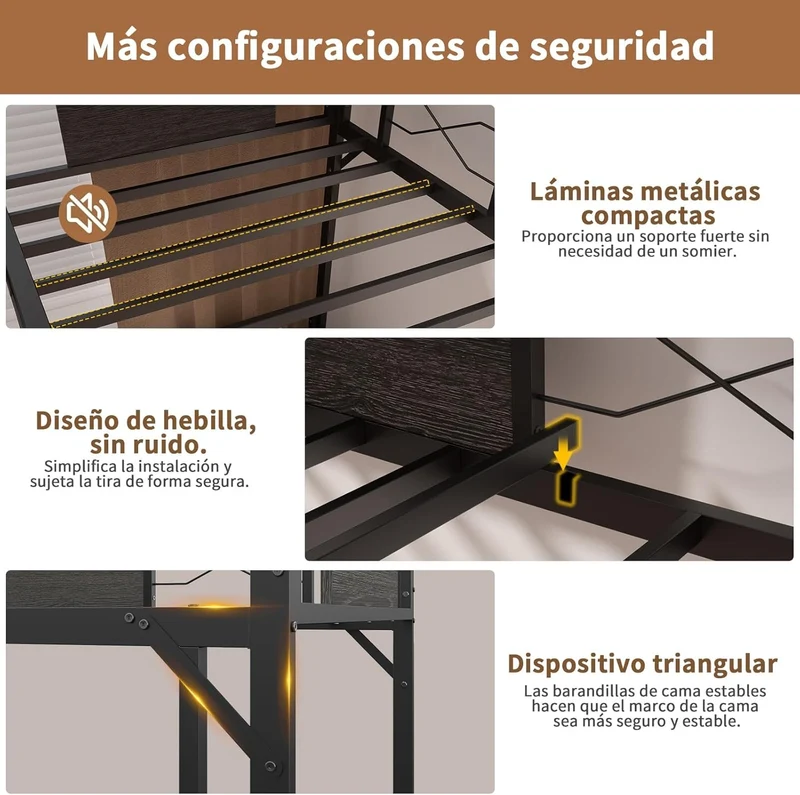 Litera Individual y Matrimonial de Hierro y Madera | Fuerte, Estable y Segura con Barandillas y Escalera – Ideal para Adultos y Hogar