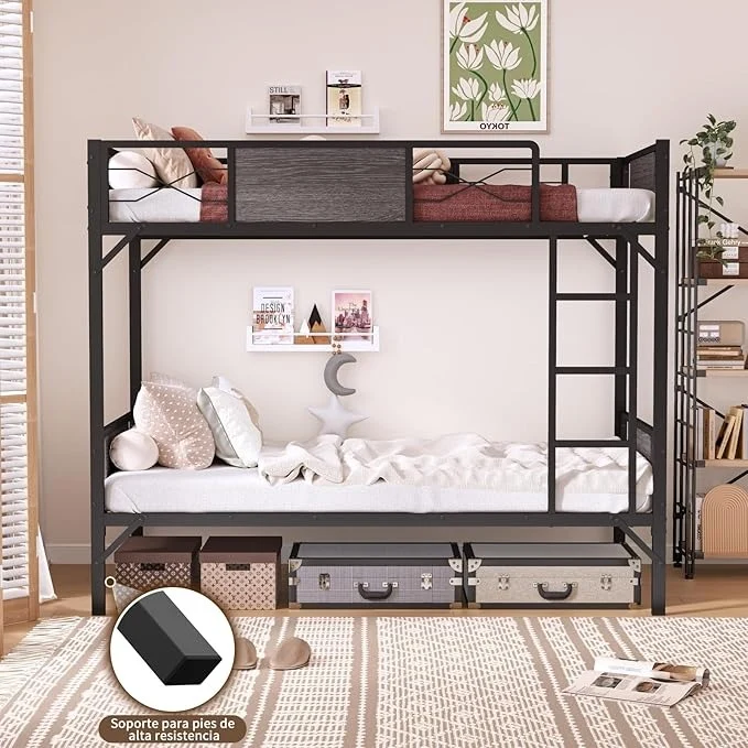 Litera Individual y Matrimonial de Hierro y Madera | Fuerte, Estable y Segura con Barandillas y Escalera – Ideal para Adultos y Hogar