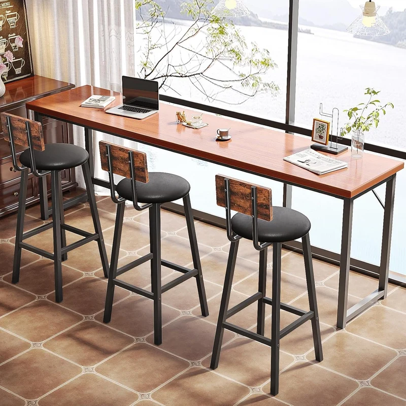 Juego de 2 Bancos para Barra Altos de 96 cm – Estilo Vintage de Madera y Hierro con Asiento de PU, Ideal para Cocina, Bar o Restaurante