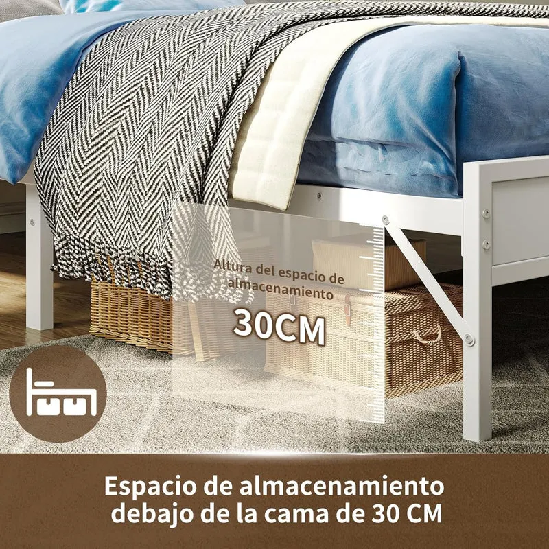 Base de Cama Matrimonial con Luz LED y Carga USB | Cabecera con Almacenaje, Metal y Madera 140x190 cm