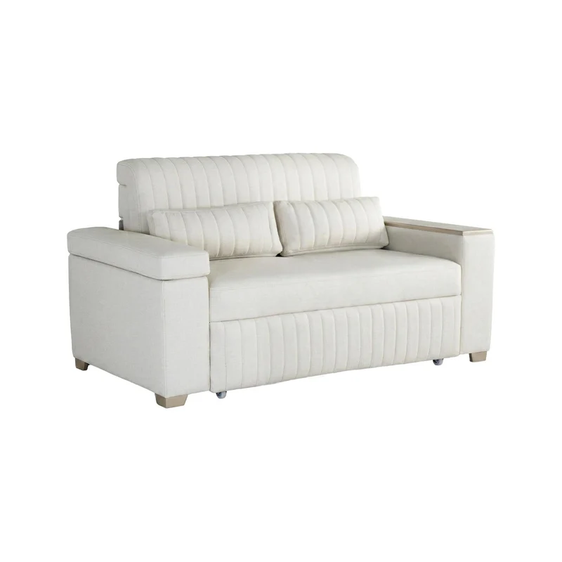 Sofá Cama Robi Eurolino Blanco Puro, Champaña 150