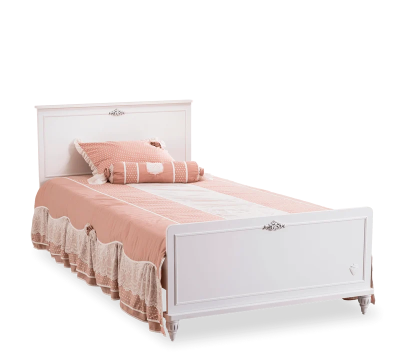Letto Per Bambini Romantico 120x200 Cm Bianco con Motivi Ricamati – Design Elegante e Confortevole
