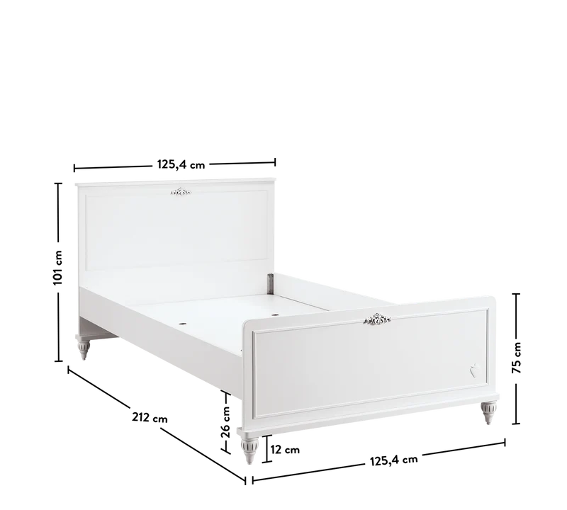 Letto Per Bambini Romantico 120x200 Cm Bianco con Motivi Ricamati – Design Elegante e Confortevole