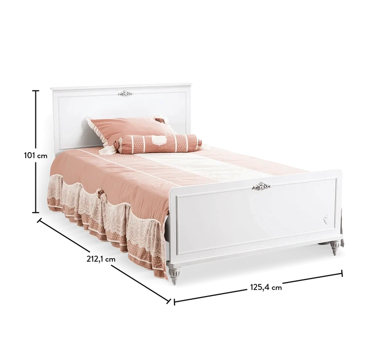 Letto Per Bambini Romantico 120x200 Cm Bianco con Motivi Ricamati – Design Elegante e Confortevole
