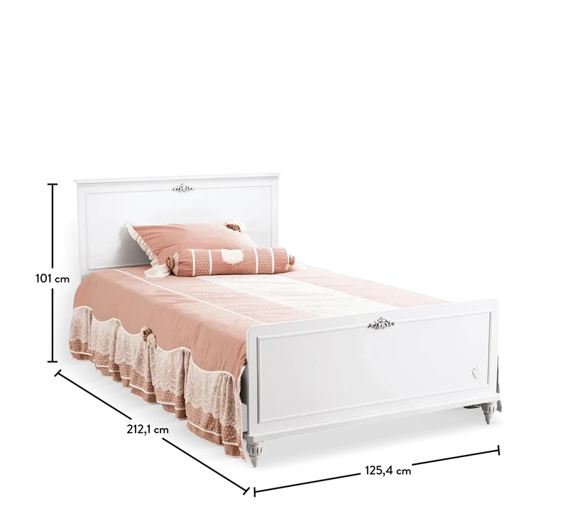 Letto Per Bambini Romantico 120x200 Cm Bianco con Motivi Ricamati – Design Elegante e Confortevole
