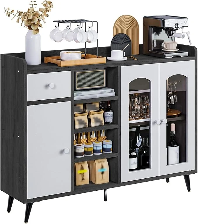 Alacena Moderna para Cocina y Comedor – Puerta de Vidrio Templado, Diseño Corredizo, Gris 120x90x35 CM