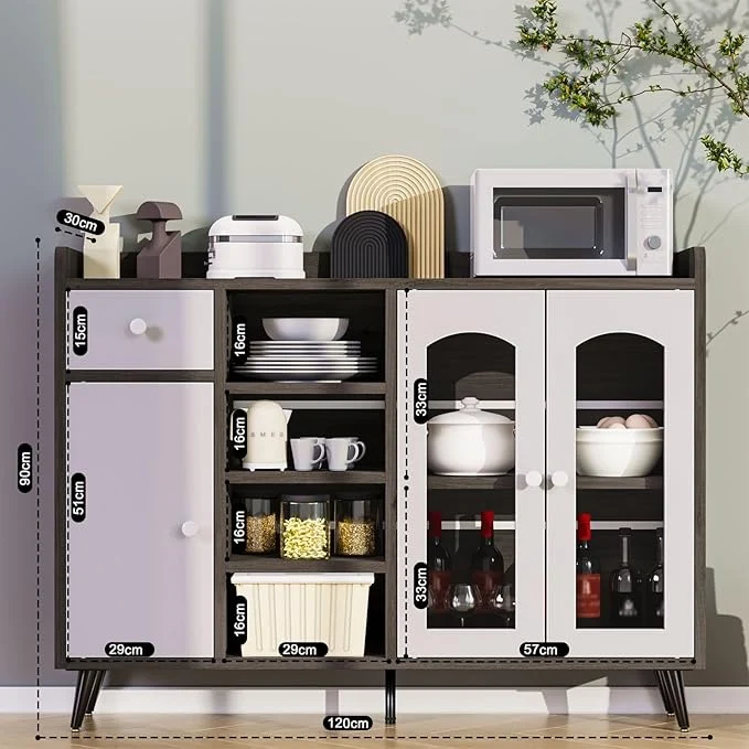 Alacena Moderna para Cocina y Comedor – Puerta de Vidrio Templado, Diseño Corredizo, Gris 120x90x35 CM