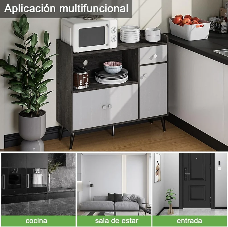 Mueble Multiusos Moderno – Cocina, Sala o Recámara, con Cajones y Puertas, Estilo Elegante, 90x30x83 cm