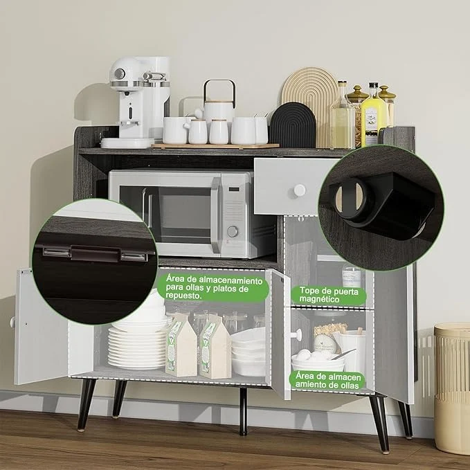 Mueble Multiusos Moderno – Cocina, Sala o Recámara, con Cajones y Puertas, Estilo Elegante, 90x30x83 cm