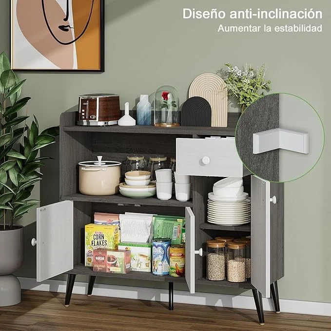 Mueble Multiusos Moderno – Cocina, Sala o Recámara, con Cajones y Puertas, Estilo Elegante, 90x30x83 cm