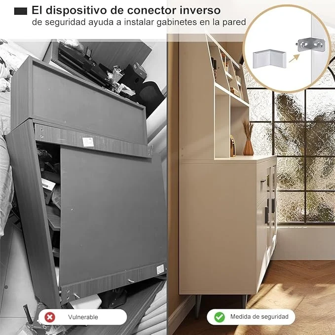 Alacena de Cocina Simple Hogar – Gabinete Multiusos con Puertas de Cristal Templado y Cajones de Madera, Compacto y Fácil de Instalar