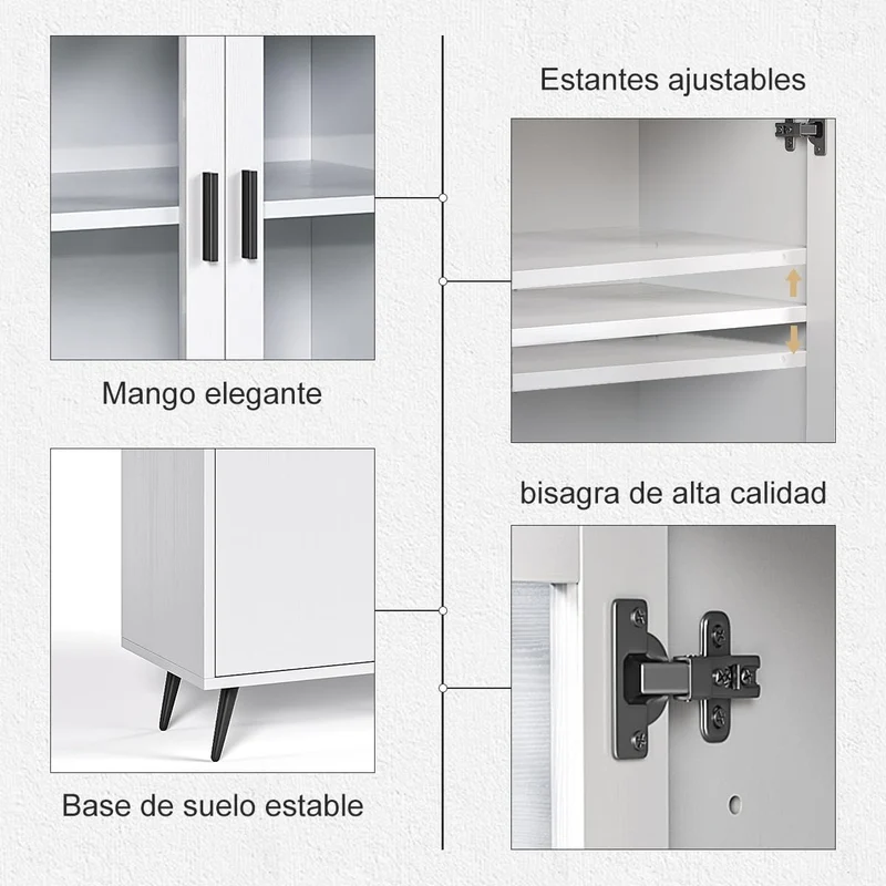 Alacena de Cocina Simple Hogar – Gabinete Multiusos con Puertas de Cristal Templado y Cajones de Madera, Compacto y Fácil de Instalar