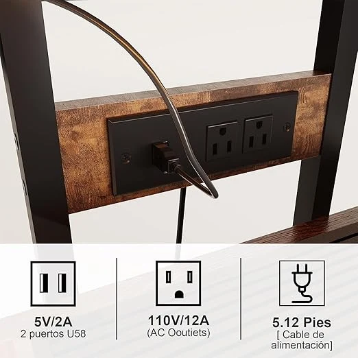 Soporte para Bocinas Vintage 4 Niveles – Estante Multimedia con Ruedas, Regleta, Luz LED y Esquinero 60×48×80 cm