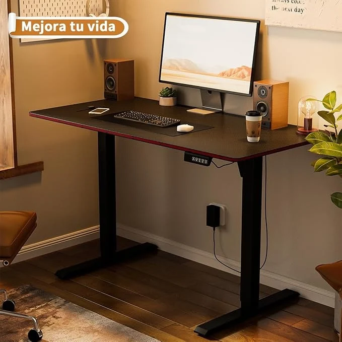 Escritorio Eléctrico Ajustable Simple Hogar – Mesa de Oficina y Gaming 120x60 cm con Panel de Fibra de Carbono, Ergonomía y Altura Regulable