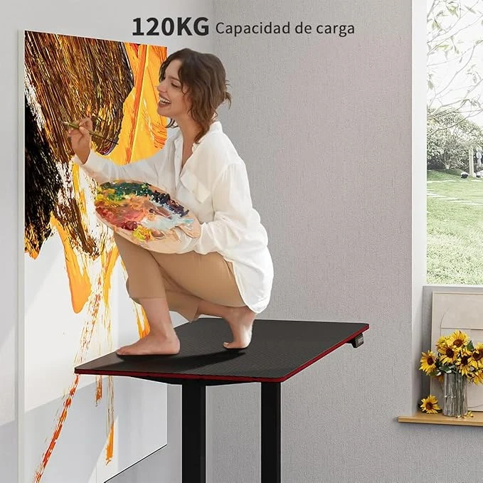 Escritorio Eléctrico Ajustable Simple Hogar – Mesa de Oficina y Gaming 120x60 cm con Panel de Fibra de Carbono, Ergonomía y Altura Regulable