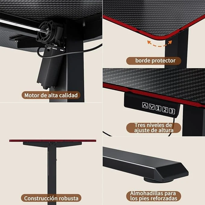 Escritorio Eléctrico Ajustable Simple Hogar – Mesa de Oficina y Gaming 120x60 cm con Panel de Fibra de Carbono, Ergonomía y Altura Regulable