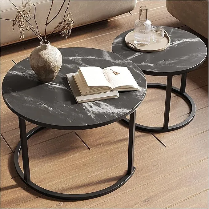 Juego de Mesas de Centro Anidadas – Mesa Grande 61x45cm y Pequeña 46x40cm, Madera y Acero, Diseño Moderno