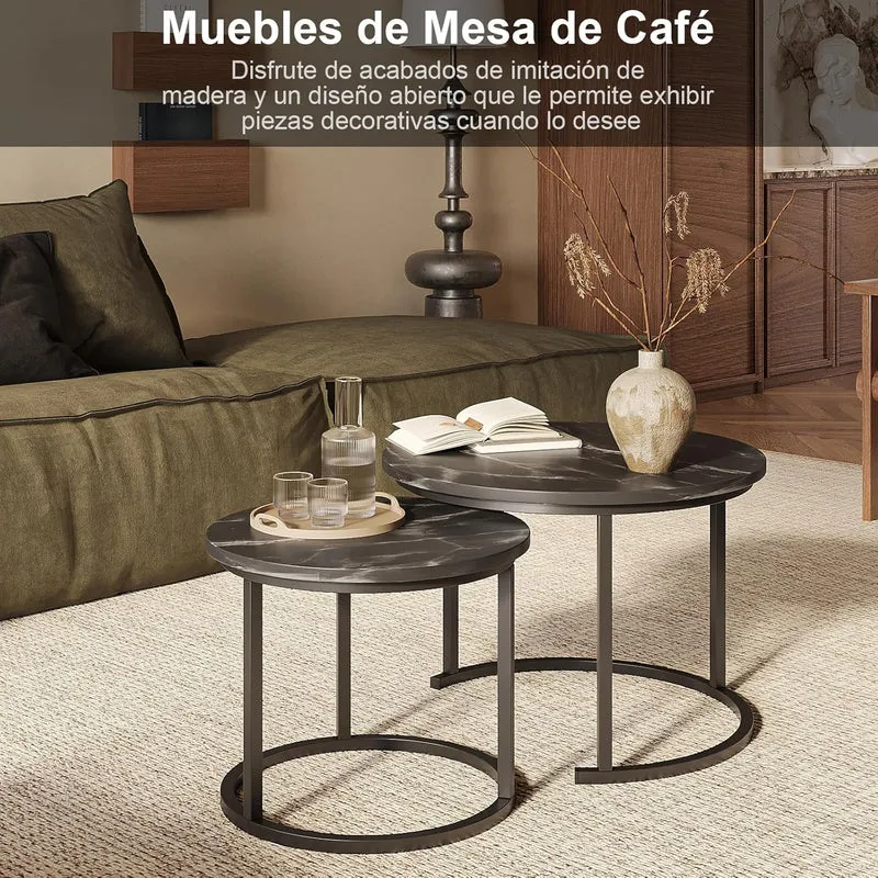Juego de Mesas de Centro Anidadas – Mesa Grande 61x45cm y Pequeña 46x40cm, Madera y Acero, Diseño Moderno