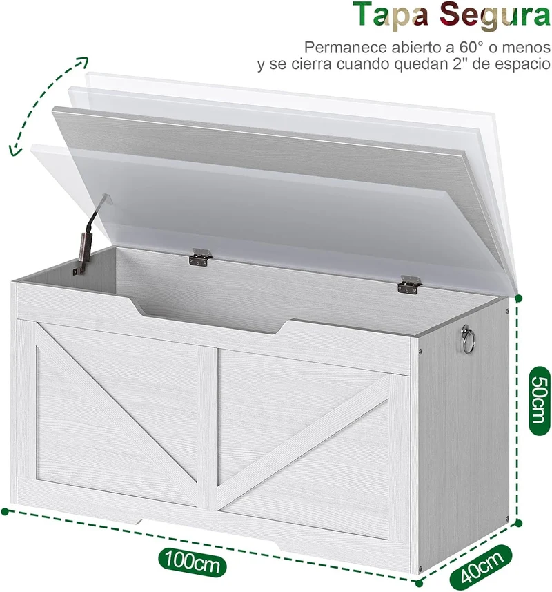 Baul De Almacenamiento,Con Bisagra De Seguridad Baul Para Juguetes,Baul Para Recamara,Adecuado Para Dormitorio y Sala De Estar,Baul De Almacenamiento Tamaño 100 * 50 * 40CM (Blanco)
