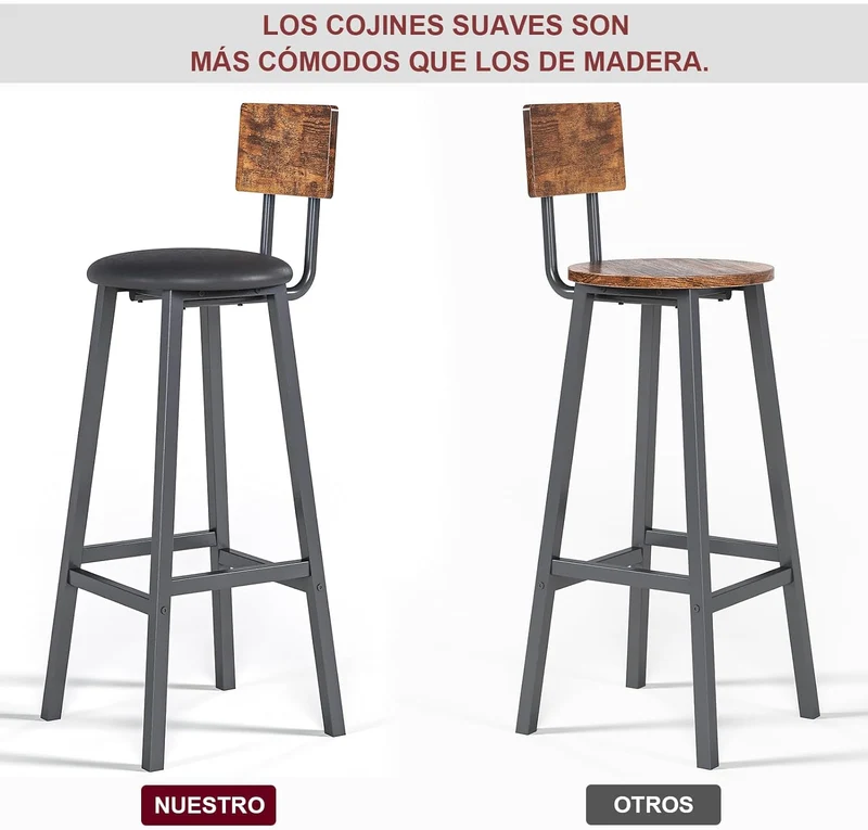 Bancos para Barra,Juego de 2 Taburetes de Bar,Bancos para Barra de Cocina de Madera de Hierro Vintage,Silla Alta de 96 CM para Bar,Cocina,Restaurante,Banco Alto con Tapizado de PU.